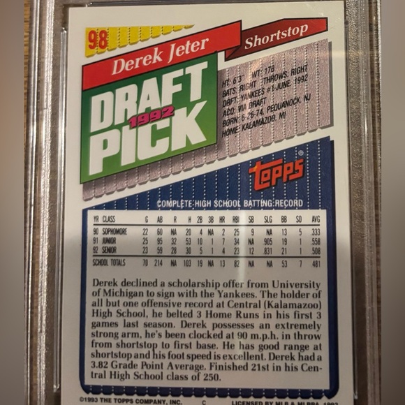 Tops Derek Jeter 1993 Graded Card - Picture 6 of 6